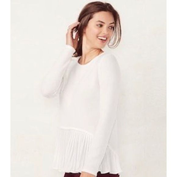 LC Lauren Conrad Pleated Mock-LayerTextured Tunic Hem Shirt White Size XS - Picture 1 of 6